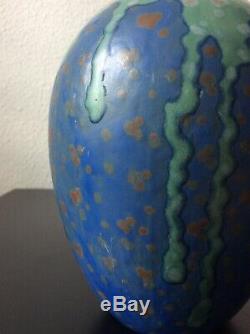 Stoneware Ovoid Vase Enamelled Drips And Stains Signed Revernay Art Deco