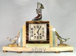 Stunning Onyx Art Deco Clock with Bronze Woman Signed by M. Secondo Fan 1925