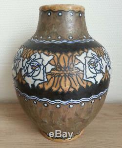 Sublime Former Big Vase Gres Signed Keramis Boch Frères Art Deco
