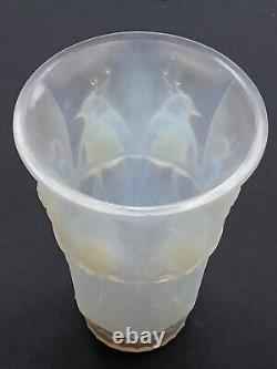 Sublime OPALESCENT Art Deco VASE with PARROTS signed VERLUX No LALIQUE SABINO ETLING