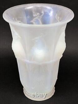 Sublime OPALESCENT Art Deco VASE with PARROTS signed VERLUX No LALIQUE SABINO ETLING