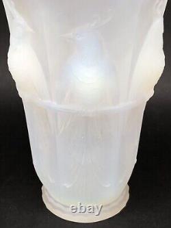 Sublime OPALESCENT Art Deco VASE with PARROTS signed VERLUX No LALIQUE SABINO ETLING