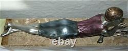 Superb And Large Statue Art Deco Signed Janle Marble Onyx (max Le Verrier)