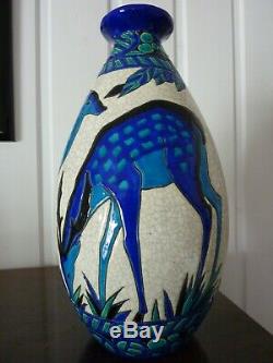 Superb Art Deco Vase, Ceramic Cracked Keramis Signed Charles Catteau 1925