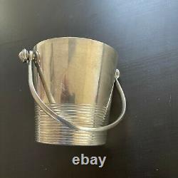 Superb Ice Bucket Art Deco Felix Brothers Signed Silver Metal And Exotic Wood