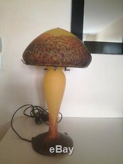 Superb Mushroom Lamp Signed Vianne Art Deco In Molten Glass 43 CM