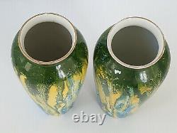 Superb Pair Of Vases Art Deco Signs Porcelain Ceramic 1920 1930 20s 30s