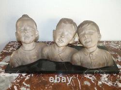 Superb Rare Old Three-child Sculpture Signed, 1951