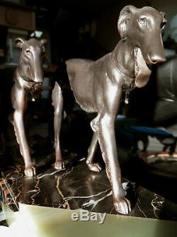 Superb Statue Art Deco Greyhound (scali) Signed On Marble (bousquet!) Borzoi