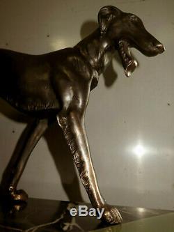 Superb Statue Art Deco Greyhound (scali) Signed On Marble (bousquet!) Borzoi