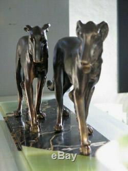 Superb Statue Art Deco Greyhound (scali) Signed On Marble (bousquet!) Borzoi