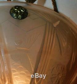 Suspension Art Deco Luster Bowl Signed Muller Brothers. Butterflies. Ø 35 CM
