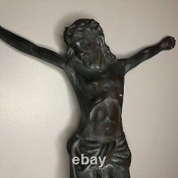 TORA 115 Statue of the Crucified Christ Bronze Art Deco Signed A. Dubois 40 cm