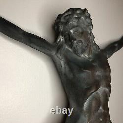 TORA 115 Statue of the Crucified Christ Bronze Art Deco Signed A. Dubois 40 cm