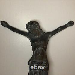 TORA 115 Statue of the Crucified Christ Bronze Art Deco Signed A. Dubois 40 cm