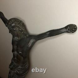 TORA 115 Statue of the Crucified Christ Bronze Art Deco Signed A. Dubois 40 cm