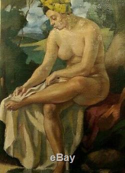 Table Ancient Creole Hst Female Nude Signed Gaston Marty Bordeaux Art Deco