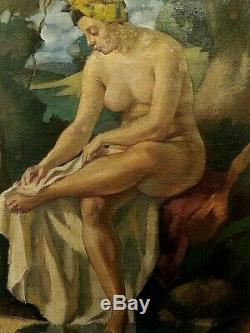 Table Ancient Creole Hst Female Nude Signed Gaston Marty Bordeaux Art Deco