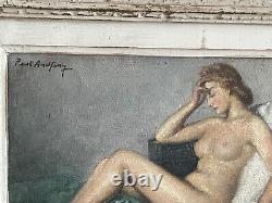 Tableau signed Paul Audfray, Nude Art Deco, oil on canvas, 1940, feminine nude curiosa.