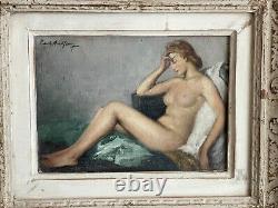 Tableau signed Paul Audfray, Nude Art Deco, oil on canvas, 1940, feminine nude curiosa.