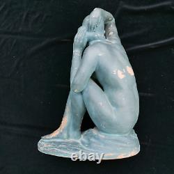 Terracotta sculpture signed G. CHAUVEL 1930 ART DECO bather with a rose