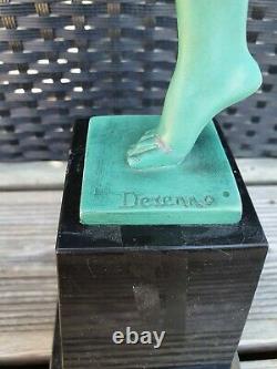 The Dancer Great Cymbales Sculpture Signed Old Art Deco Derenne 49cms