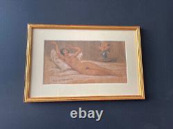 The original drawing signed by Ludovic Alléaume: Art Deco XXth century curiosa of a female nude