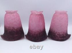 Three Tulips In Marmorean Glass Paste Purple Pink Signed Rethondes Art Deco