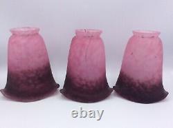 Three Tulips In Marmorean Glass Paste Purple Pink Signed Rethondes Art Deco