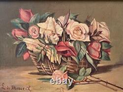 Translate this title into English: 'Antique painting from the early 20th century, oil on canvas, still life, Art Deco style, signed, 19th century wooden and stucco frame'