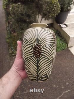 Translation: Antique ceramic vase signed Elchinger and Cie, Art Deco pine cone decor