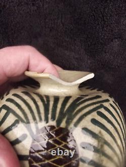 Translation: Antique ceramic vase signed Elchinger and Cie, Art Deco pine cone decor