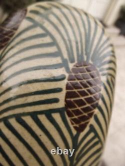 Translation: Antique ceramic vase signed Elchinger and Cie, Art Deco pine cone decor