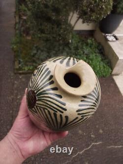 Translation: Antique ceramic vase signed Elchinger and Cie, Art Deco pine cone decor