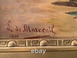 Translation: 'Old painting from the early 20th century, oil on canvas still life art deco, signed, 19th-century wooden and stucco frame'