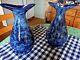 Two Vases Art Deco Ceramic Blue Varnish Signed Xxeme