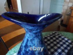 Two Vases Art Deco Ceramic Blue Varnish Signed Xxeme