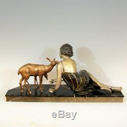 Uriano (circa 1920-1930) Woman With Two Hinds Art Iron Art Deco Signed