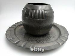 Vase And Plateau In Dinanderie D'étain Art Deco By P. Bogenez Signed