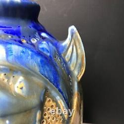 Vase Art Deco In Flamed Sandstone Signed Gilbert Metenier Blue By Gannat 1920 1940