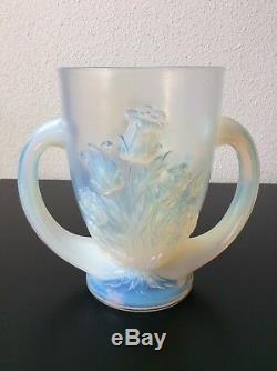 Vase With Molded Opalescent Glass Handles Signed Verlys France Art Deco