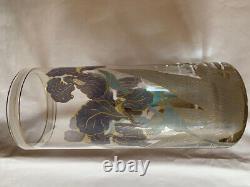 Vase with Floral Decorations. Workshop R. Sarti Signed M. Lamperi Art Deco Glass Floral