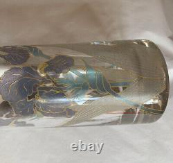 Vase with Floral Decorations. Workshop R. Sarti Signed M. Lamperi Art Deco Glass Floral