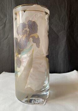 Vase with Floral Decorations. Workshop R. Sarti Signed M. Lamperi Art Deco Glass Floral