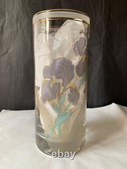 Vase with Floral Decorations. Workshop R. Sarti Signed M. Lamperi Art Deco Glass Floral