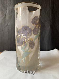 Vase with Floral Decorations. Workshop R. Sarti Signed M. Lamperi Art Deco Glass Floral