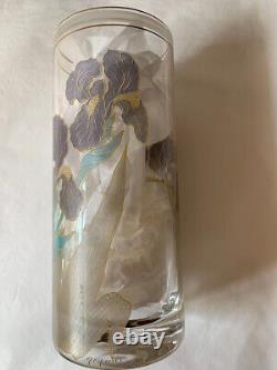 Vase with Floral Decorations. Workshop R. Sarti Signed M. Lamperi Art Deco Glass Floral