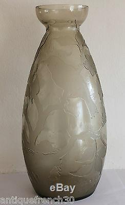 Verame Legras Vase Large Art Deco Glass Cleared Acid, Unsigned. 36cm