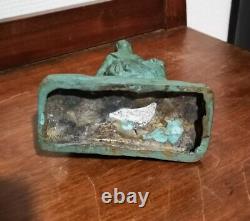 Very Beautiful Bronze Sculpture With Green Skating Signed Cipriani Mother Child Art Deco