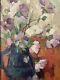 Very Beautiful Painting Canvas Ancient 1950 Art Deco Flower Bouquet Pot Signed